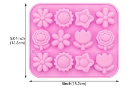 Molde silicona 12 flores divertidas